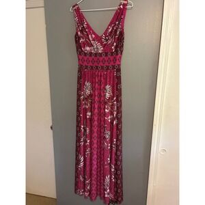 White House‎ Black Market Maxi Dress XXS Pink Red Floral Print Sleeveless V Neck